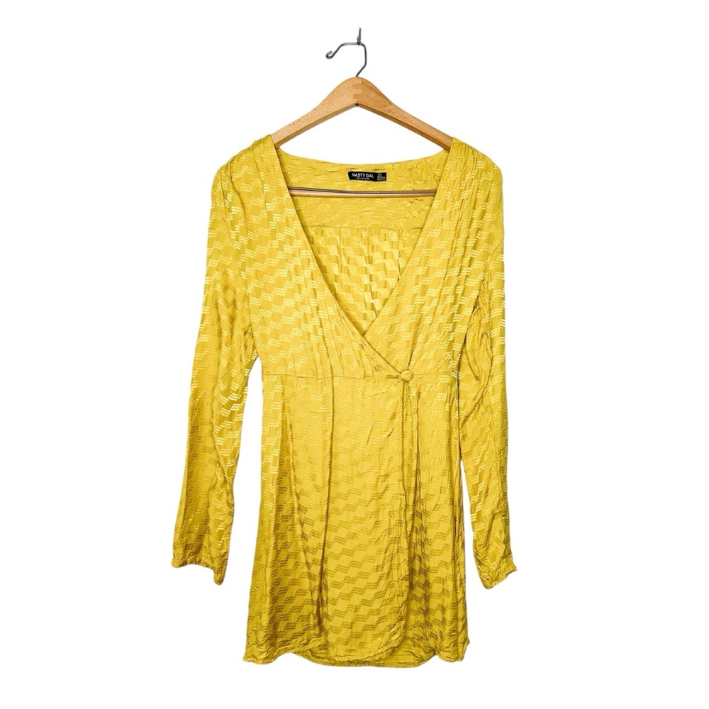 Nasty Gal Womens Yellow‎ Long Sleeve Wrap Mini Dress 2